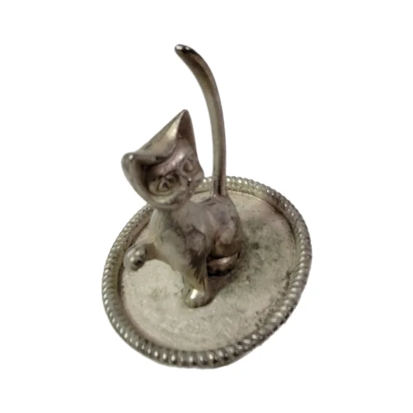 Vintage EP Zinc alloy silver cat ring and jewelry plate - Picture 2 of 9